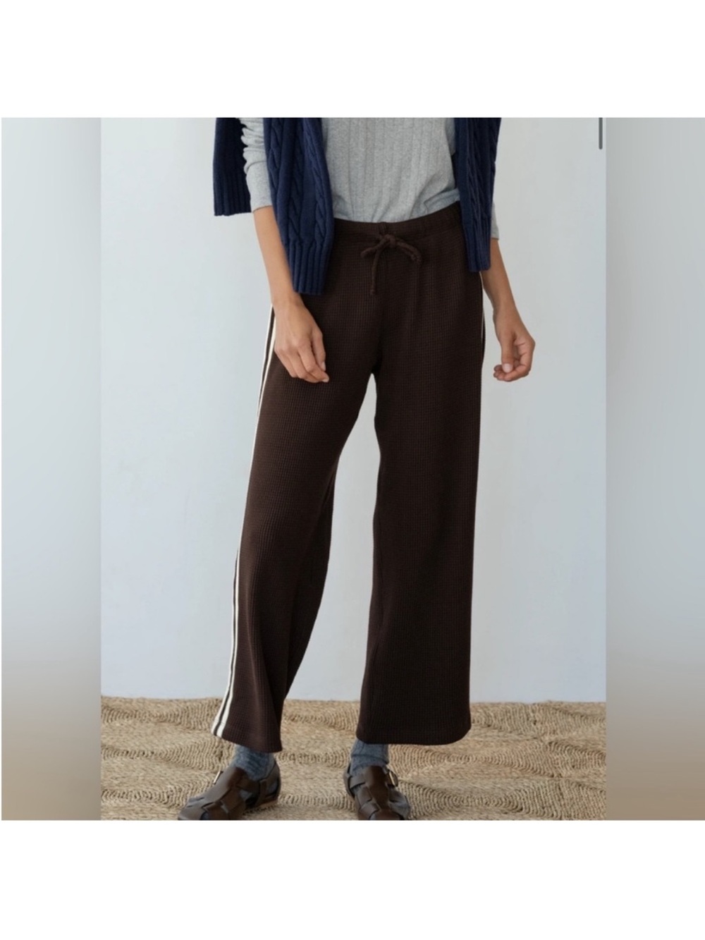 DONNI Thermal Crop Stripe Pant Espresso Size Medium